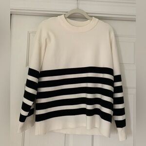 English Factory Cream and Black Striped Crewneck Sweater Size XS NWOT